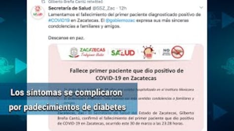 Reportan primer muerte por Covid-19 en Zacatecas