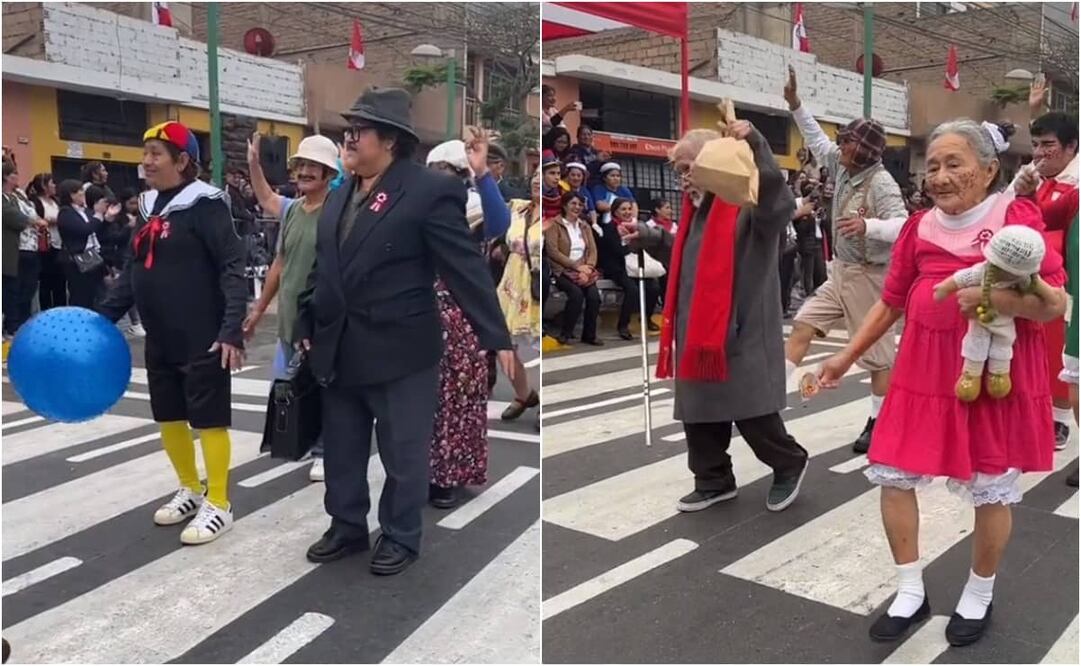 Adultos mayores sorprendieron en desfile al aparecer disfrazados de personajes del Chavo del 8. Foto: TikTok. @richardsoriaf