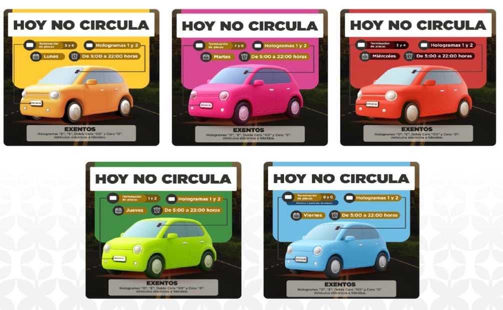 Revisa el color de tu engomado y el último número de tu placa para conocer que día no circulas. Foto: Secretaría del Medio Ambiente y Desarrollo Sostenible del Estado de México