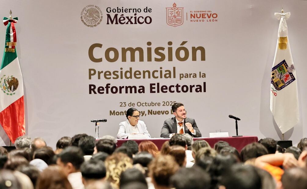 Rosa Icela Rodríguez, titular de la Segob junto al gobernador de Nuevo León Samuel García (23/10/2025). Foto: Especial