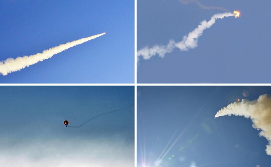 Imagen combinada cedida por la Agencia Central de Noticias Coreana del disparo de prueba de un nuevo tipo de sistema de armas guiado antiaéreo. (Foto: Xinhua)