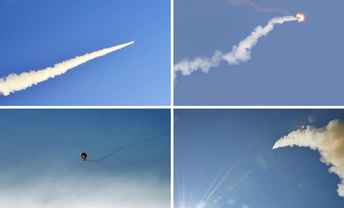 Imagen combinada cedida por la Agencia Central de Noticias Coreana del disparo de prueba de un nuevo tipo de sistema de armas guiado antiaéreo. (Foto: Xinhua)