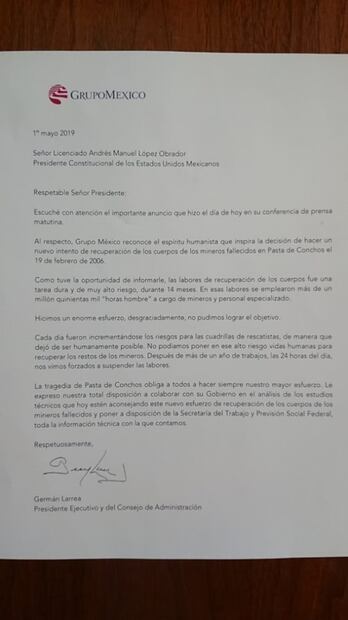 AMLO: Germán Larrea, dispuesto a ayudar en rescate de Pasta de Conchos
