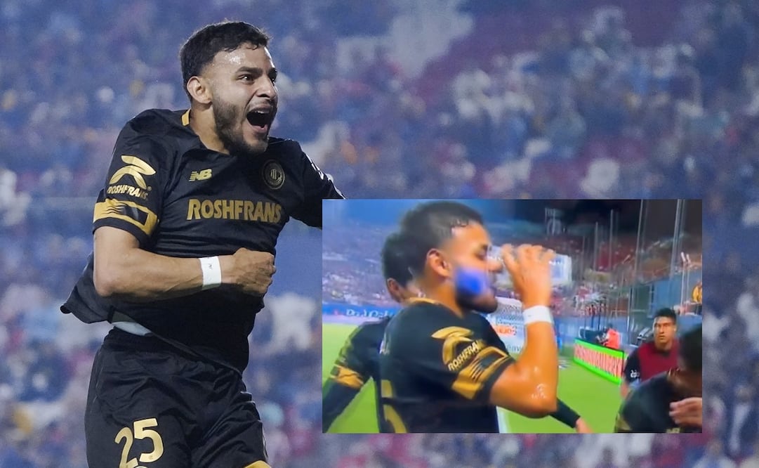 Alexis Vega toma cerveza en el partido de Toluca y San Luis