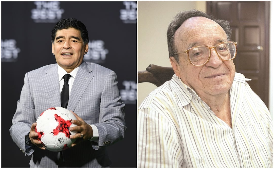 Diego Armando Maradona y Roberto Gómez Bolaños, Chespirito. Fotos: EFE y Archivo