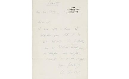 Subastarán carta de Darwin donde dice no creer en la Biblia