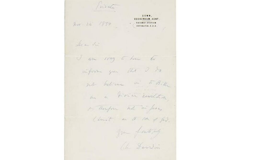 "Lamento tener que informarle que no creo en la Biblia como una revelación divina, y por lo tanto tampoco en Jesucristo como el hijo de Dios". Foto: Bonhams