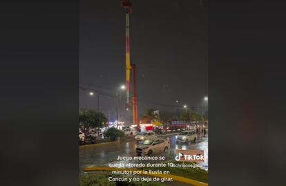 VIDEO: Se fue la luz por la lluvia y juego mecánico gira sin control varios minutos en Cancún
