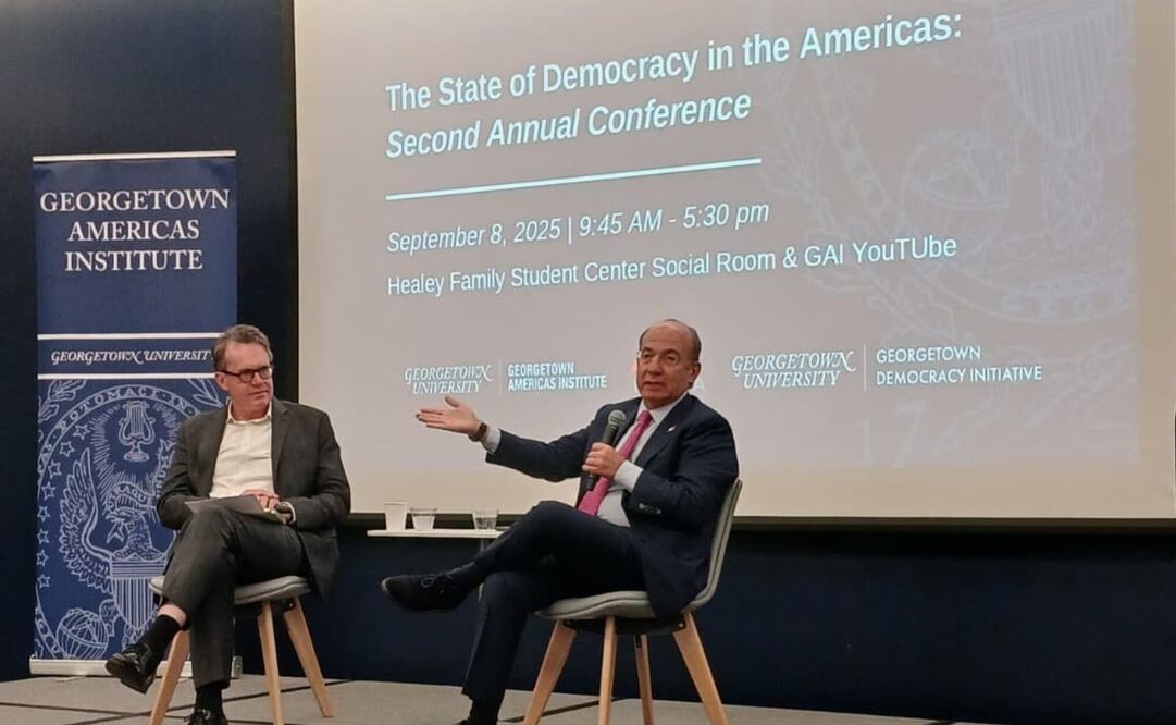 Felipe Calderón durante la conferencia “El Estado de Democracia en América” en la Universidad de Georgetown. Foto: Especial