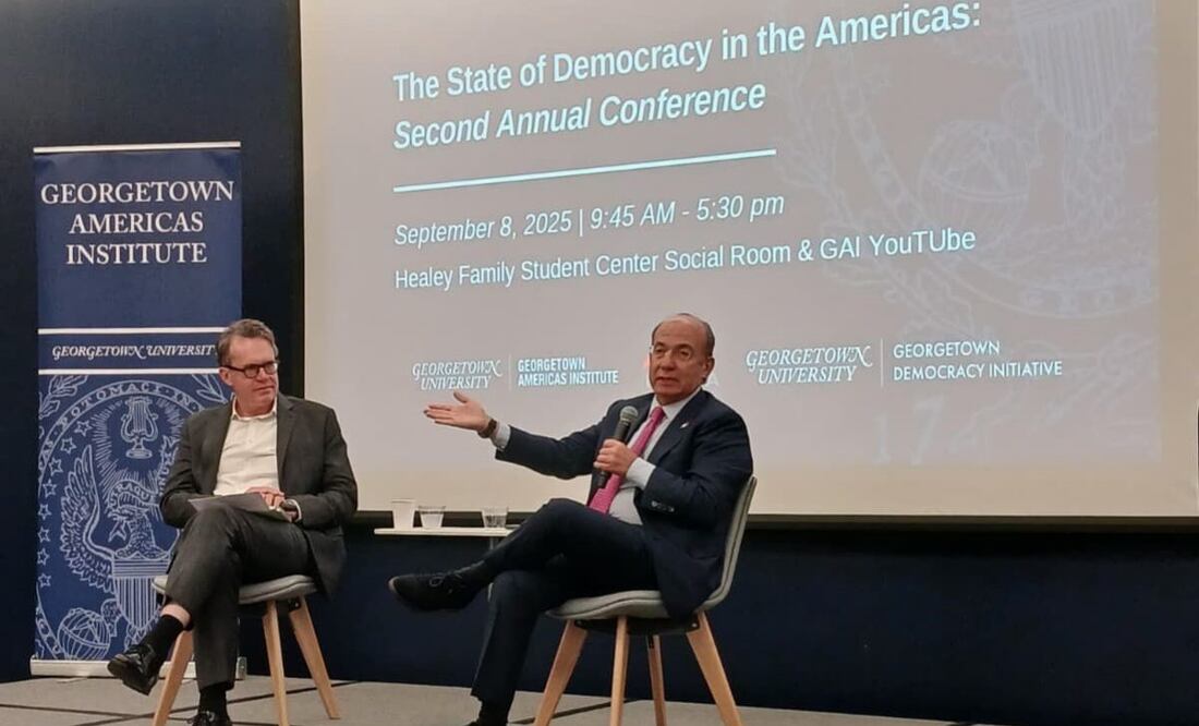 Felipe Calderón durante la conferencia “El Estado de Democracia en América” en la Universidad de Georgetown. Foto: Especial