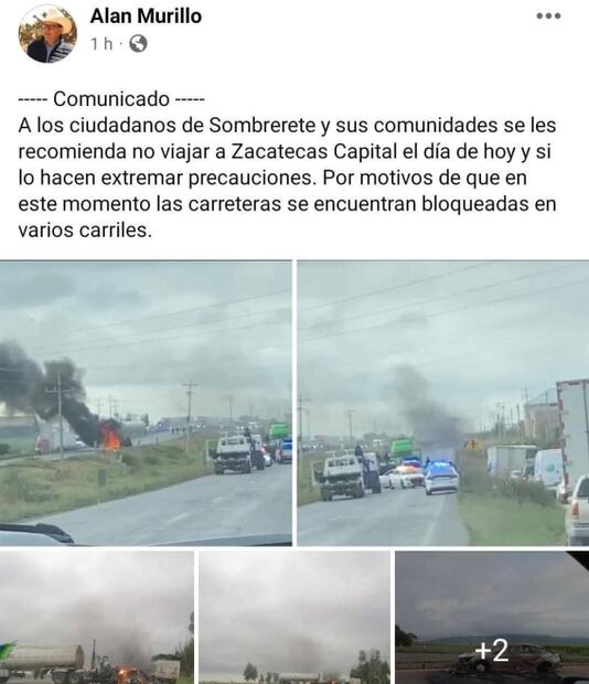 Amanecer violento en Zacatecas: Suman cinco carreteras bloqueadas por grupo criminal