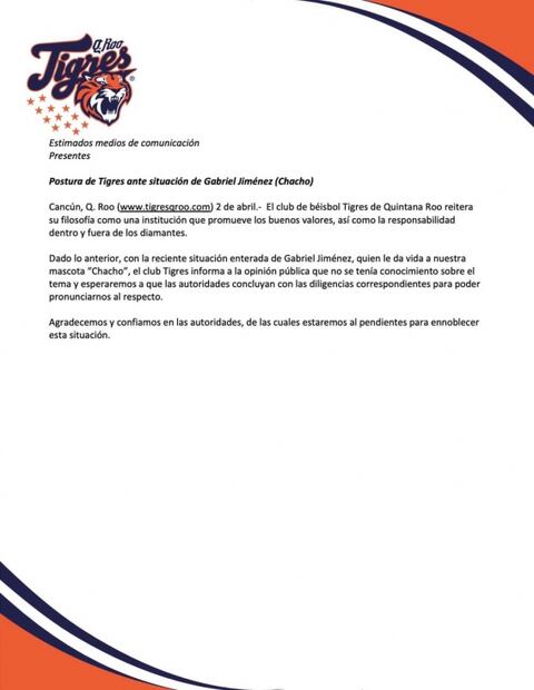 Trasciende detención de hombre encargado que le da vida a "Chacho" botarga de los Tigres De Quintana Roo