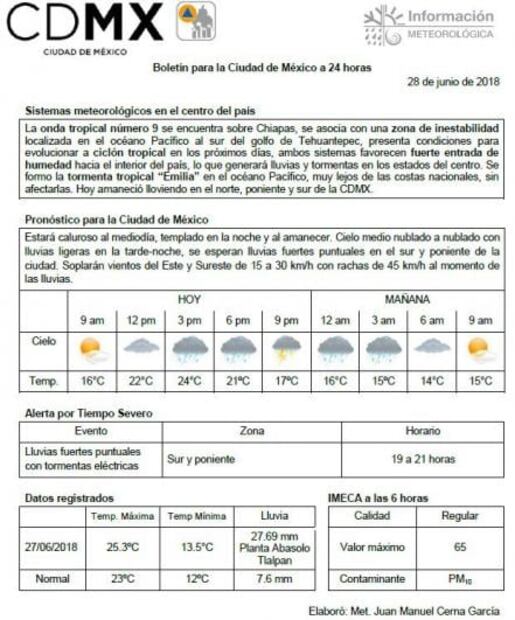 Prevén tarde de jueves con tormentas fuertes en CDMX
