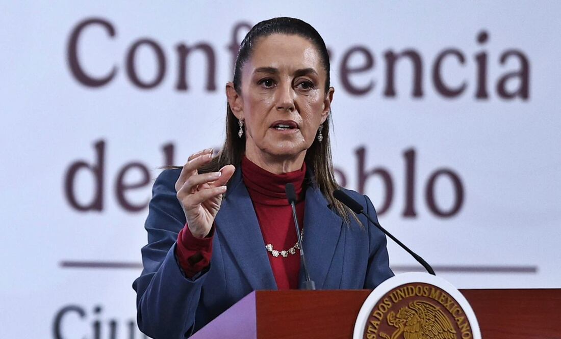 La presidenta Claudia Sheinbaum durante la mañanera del 6 de agosto de 2025. Foto: Berenice Fregoso/EL UNIVERSAL