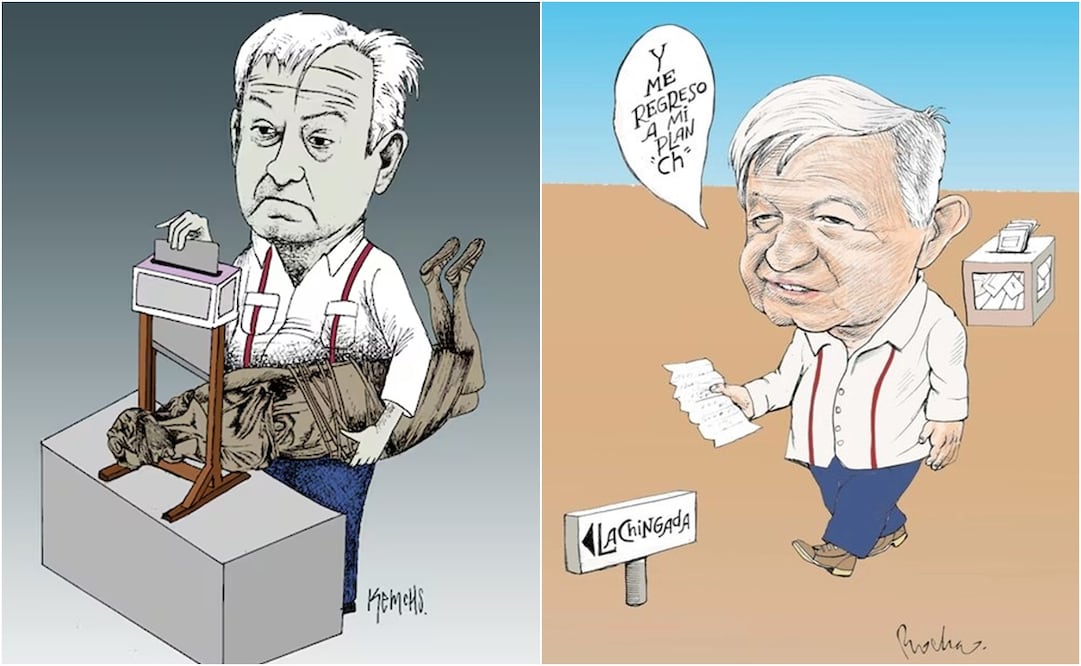 Tras la elección judicial, caricaturistas opinaron sobre la reaparición de López Obrador. Kemchs y Monero Rocha. Fotos: X