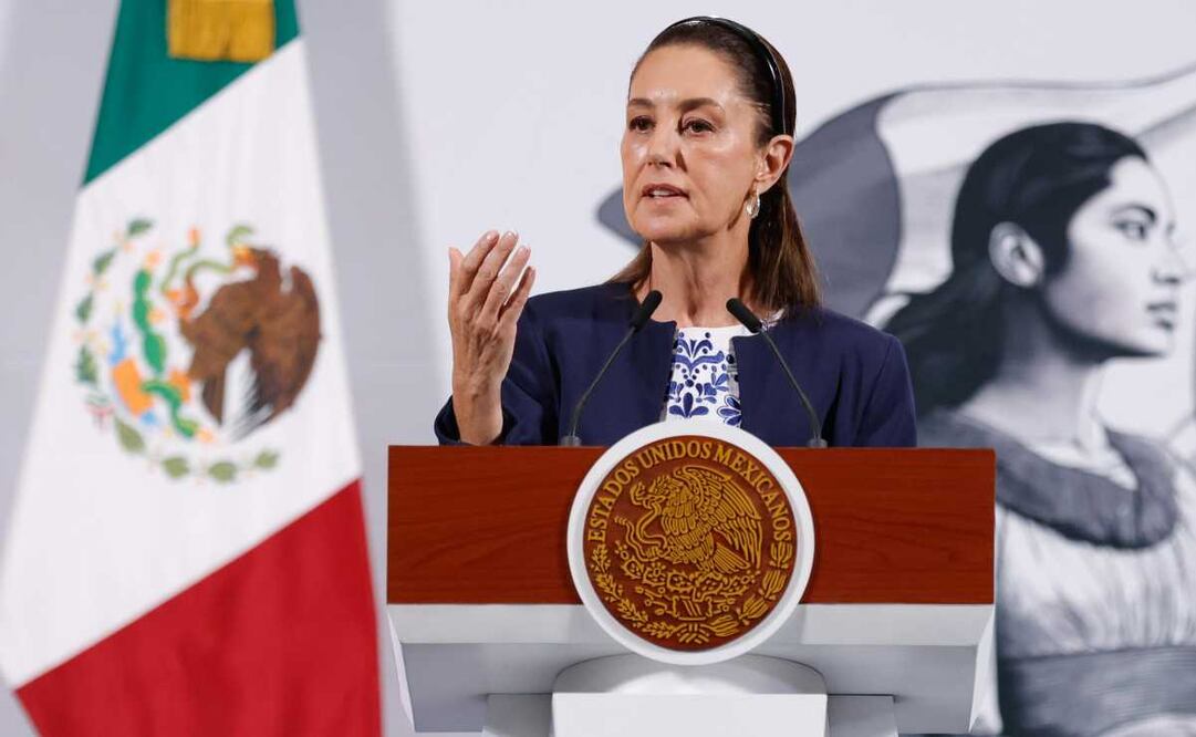 Claudia Sheinbaum, presidenta de México, durante la mañanera del 21 de abril del 2025 en Palacio Nacional. Foto: Diego Simón / EL UNIVERSAL