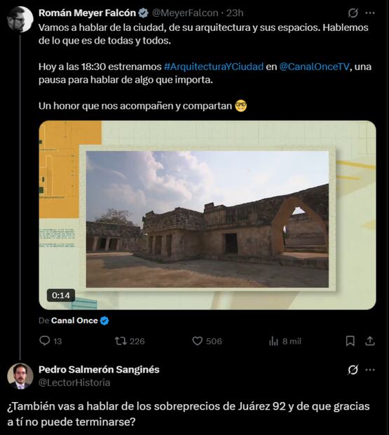 Salmerón respondió a Meyer la publicación donde invita a sintonizar su programa en canal Once. Foto: captura de pantalla