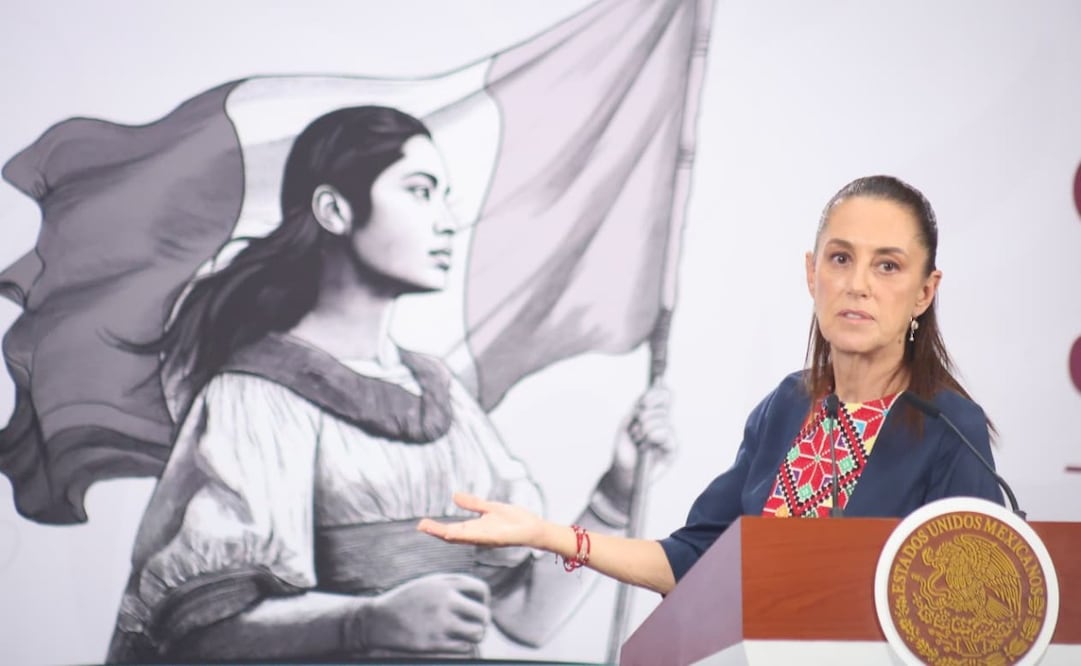 La presidenta Claudia Sheinbaum durante su conferencia de prensa desde Palacio Nacional este 28 de abril de 2026. Foto: Luis Camacho / EL UNIVERSAL