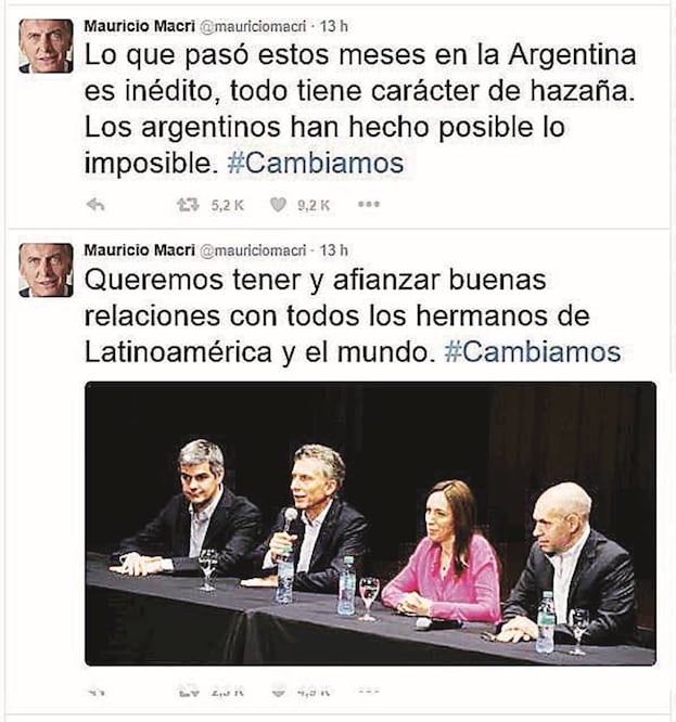 Un mensaje, en la cuenta de Twitter de Mauricio Macri (Especial)