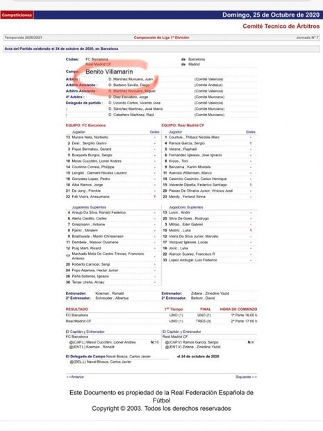 Árbitro del Clásico Español reportó que el partido se jugó en el Benito Villamarín