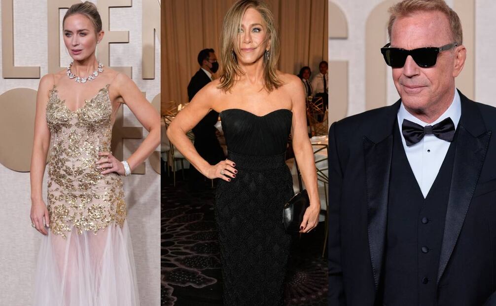 Emily Blunt, Jennifer Aniston y Kevin Costner en la alfombra roja de la 81 entrega de los Globos de oro