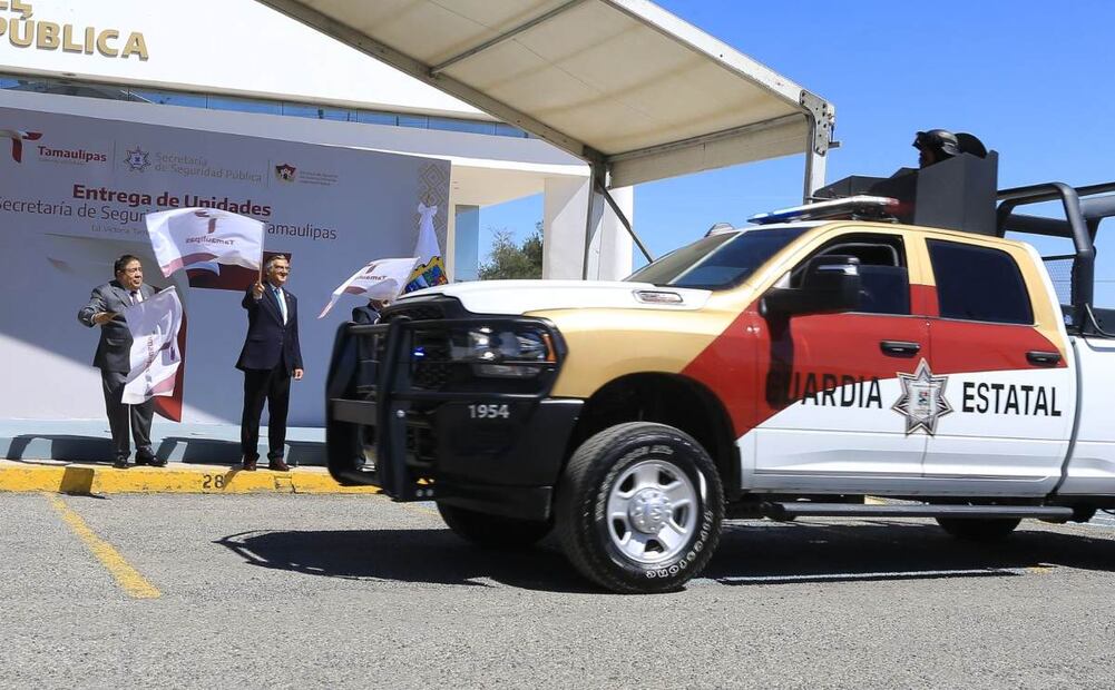 Américo Villarreal Anaya entrego 25 nuevas patrullas a la Secretaría de Seguridad Pública, 24 de febrero de 2025. Foto: Especial