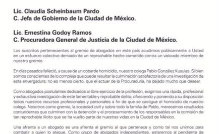 Demandan abogados resultados a Sheinbaum por caso González Kúsulas