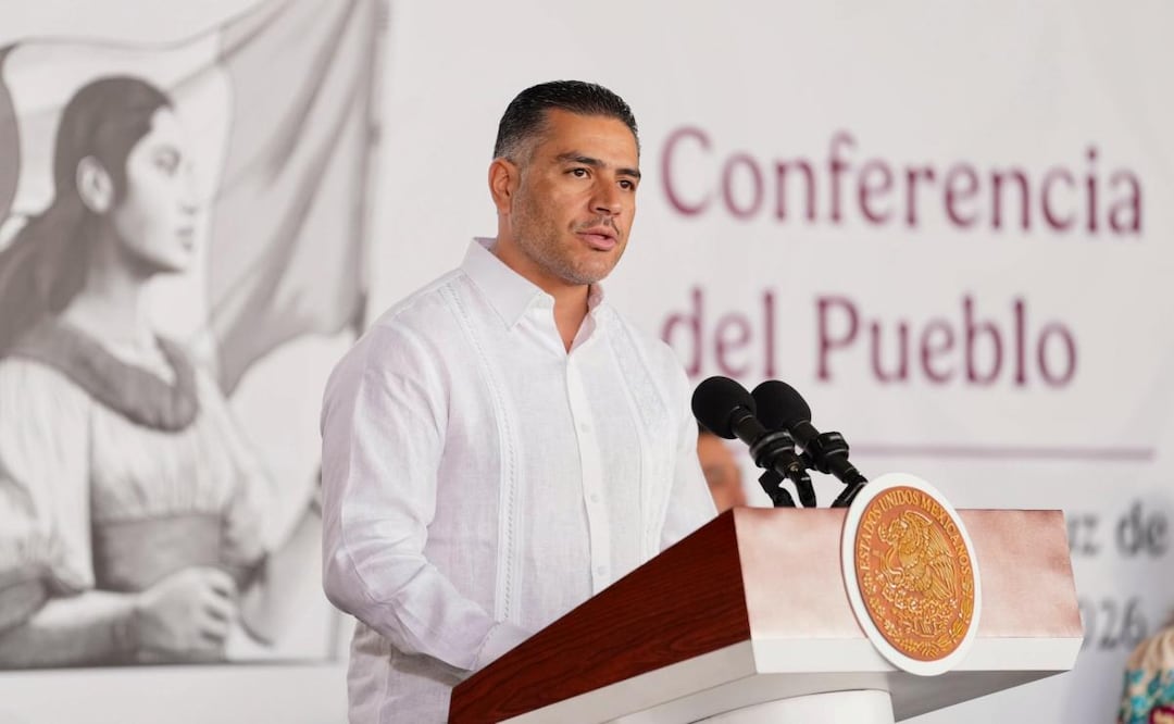 Omar García Harfuch durante conferencia de prensa de la presidenta Claudia Sheinbaum desde Veracruz (23/01/2026). Foto: Presidencia