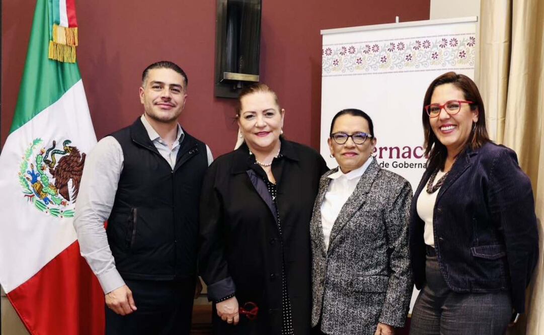 Omar García Harfuch, Guadalupe Taddei, Rosa Icela Rodríguez y Claudia Zavala. Foto: X @rosaicela_
