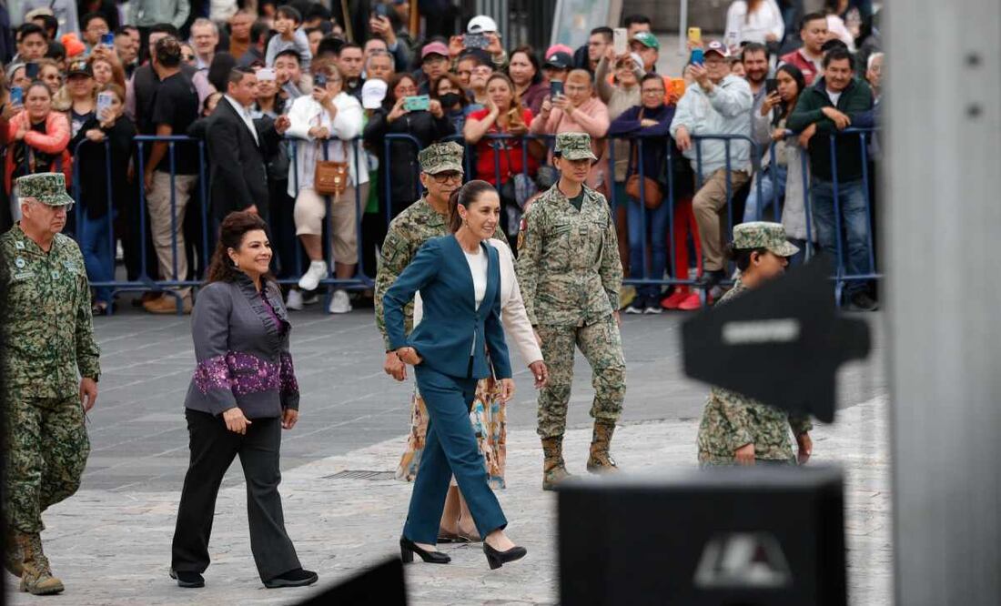 La presidenta Claudia Sheinbaum Pardo llegó la mañana de este 9 de julio del 2025, al atrio de la Basílica de Guadalupe. Foto: Diego Simón / EL UNIVERSAL