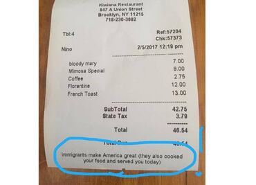 “Migrantes hacen grande a EU”, el mensaje de un restaurante contra Trump