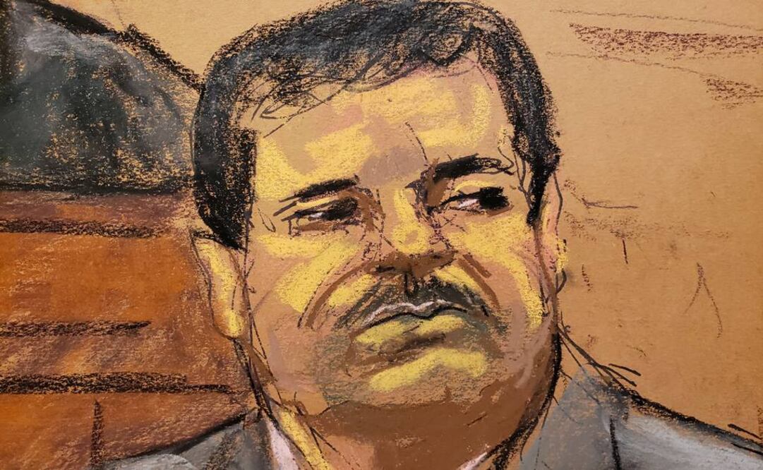 Dibujo de "El Chapo" durante la audiencia donde le dictaron cadena perpetua. Foto: Reuters