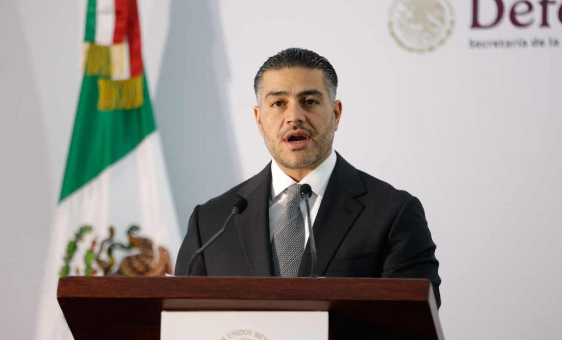 Omar García Harfuch, titular de la SSPC, en conferencia de prensa del Gabinete de Seguridad con motivo del asesinato del alcalde de Uruapan. Foto: Diego Simón / EL UNIVERSAL.
