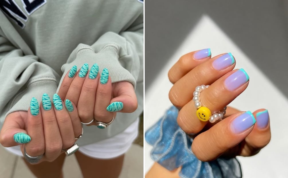 El turquesa es un color que tiene gran auge en agosto. Foto: Instagram @spotonnailss @thehangedit