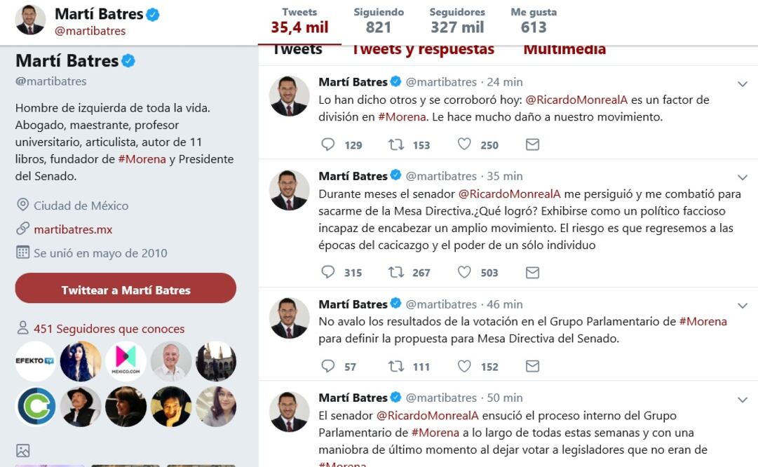 Captura de pantalla, Twitter de Marti Batres