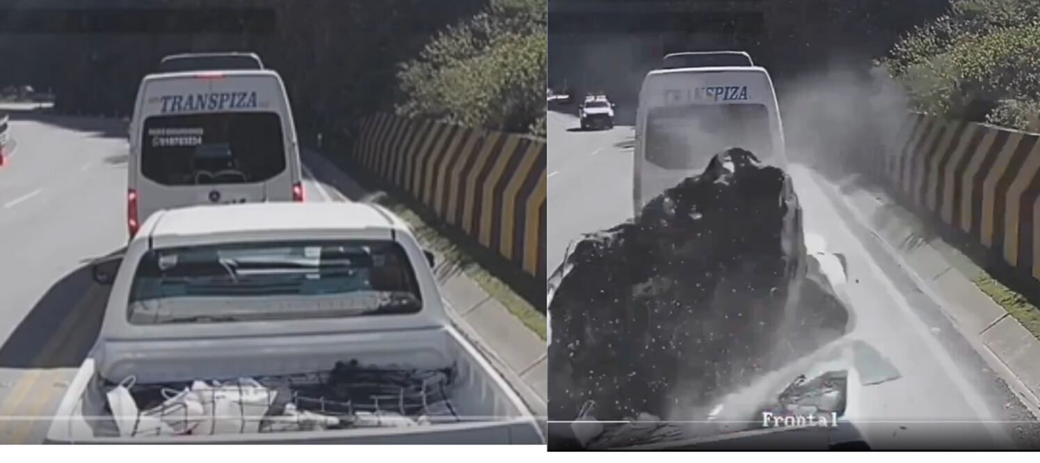 Una piedra impactó sobre una camioneta en una carretera en Perú. Un video captó el momento. Foto: Captura de pantalla