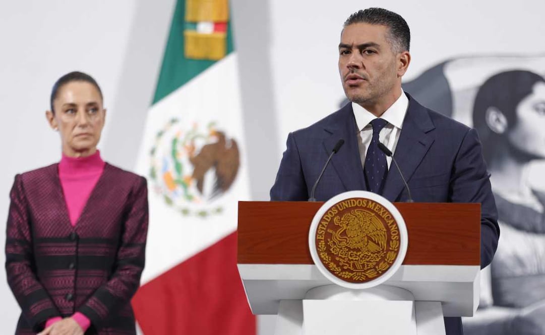 Omar García Harfuch, titulas de la SSPC, durante la mañanera de la presidenta Claudia Sheinbaum, este 22 de julio del 2025. Foto: Diego Simón / EL UNIVERSAL.