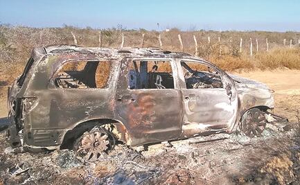 Hallan placa de Nuevo León en autos calcinados en Camargo