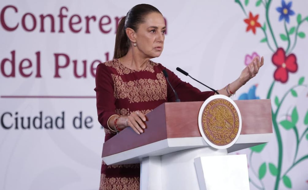 Presidenta Claudia Sheinbaum durante su conferencia de prensa este 26 de junio desde Palacio Nacional. Foto: Fernanda Rojas / EL UNIVERSAL