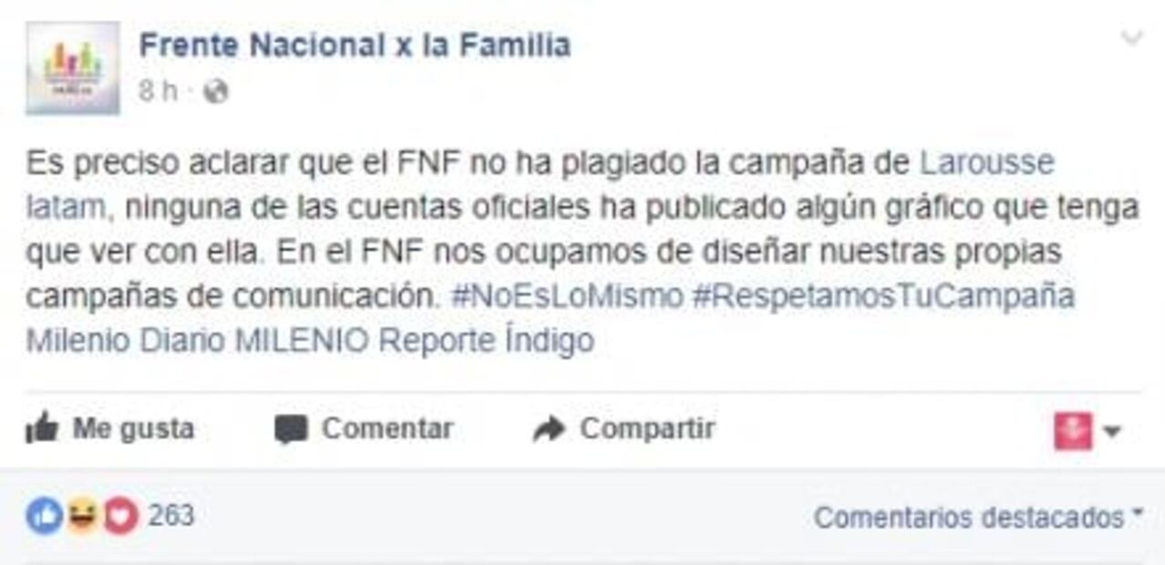 Larousse acusa plagio, Frente Nacional por la Familia se deslinda