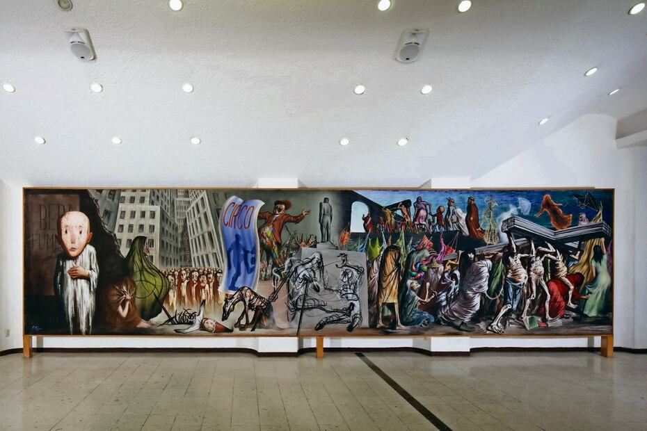 Estampas de la vida (1975), de Gabriel Flores, se encuentra en el Foro de Arte y Cultura de Jalisco. Imagen: Secretaría de Cultura de Jalisco