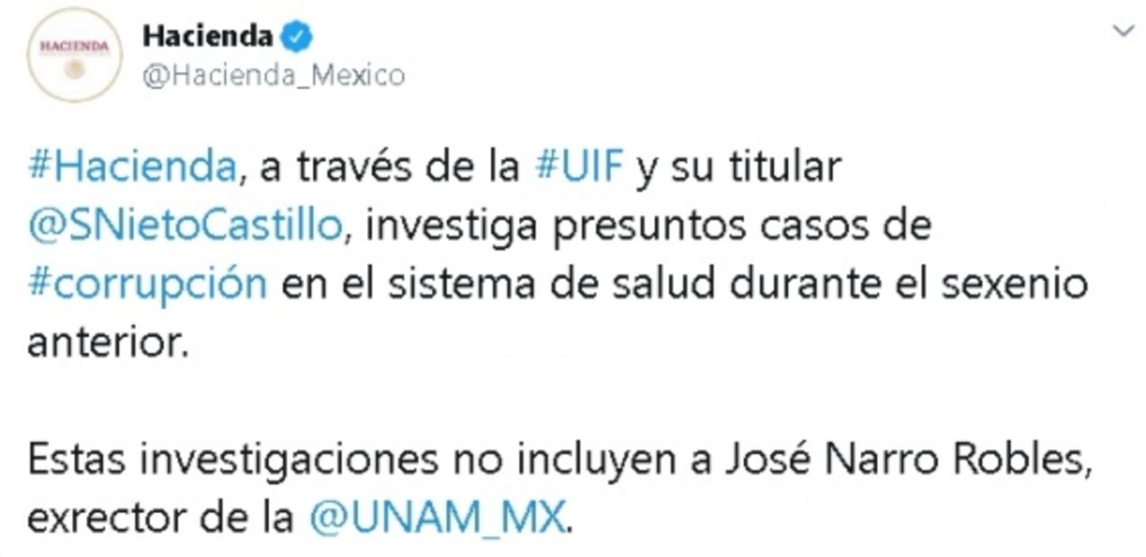 Investiga UIF presuntos casos de corrupción en Salud, pero no a Narro