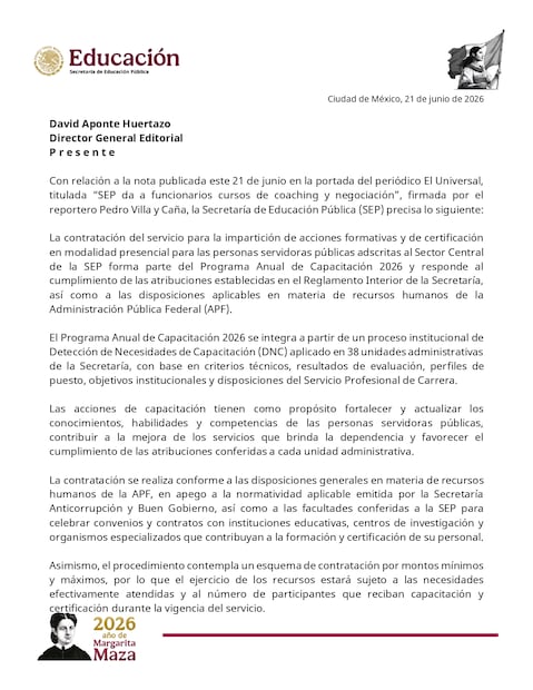 SEP justifica cursos de “coaching” y negociación revelados por EL UNIVERSAL. Foto: Especial