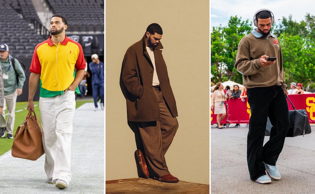 El QB que convirtió la previa del partido en pasarela de lujo. Fotos: Instagram @ayeeecaleb