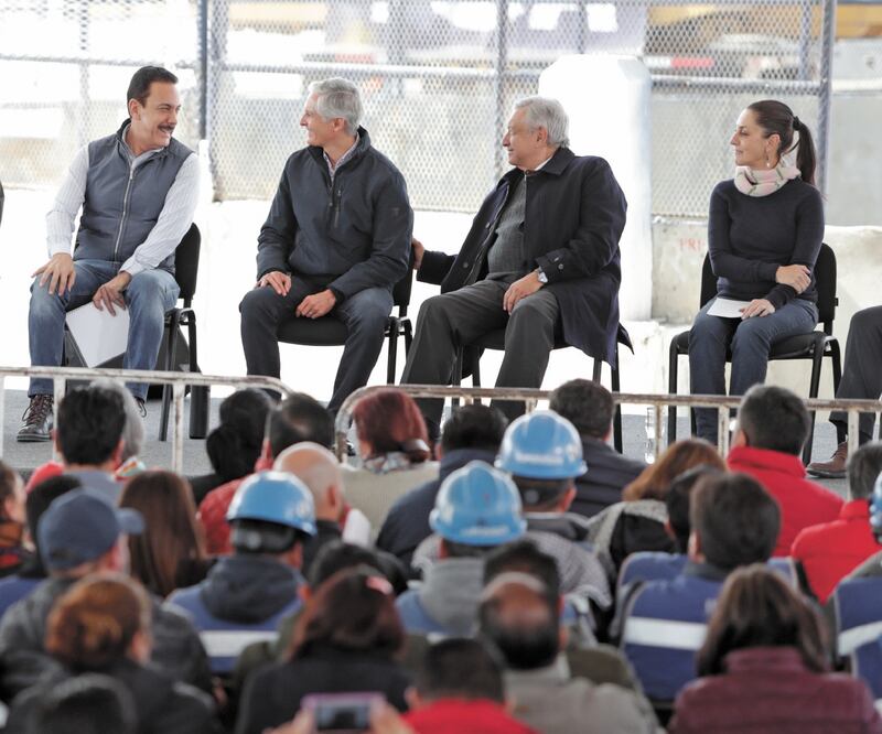 Los gobernadores de Hidalgo, Omar Fayad; del Estado de México, Alfredo del Mazo, y de la CDMX, Claudia Sheinbaum, acompañaron al Presidente. IVÁN STEPHENS. EL UNIVERSAL