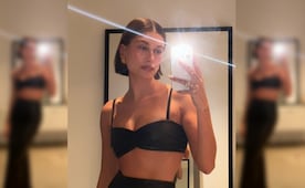 Hailey Bieber sorprende con sesión en microbikini satinado y figura de impacto