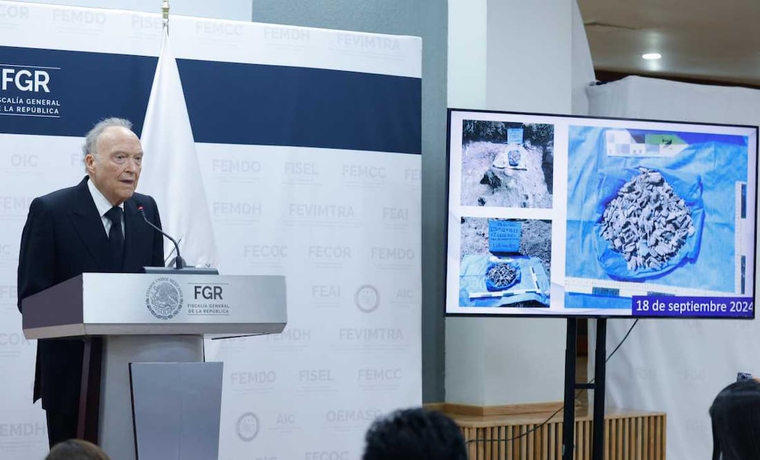 Alejandro Gertz Manero, titular de la FGR en conferencia este 29 de abril del 2025. Foto: Diego Simón / EL UNIVERSAL