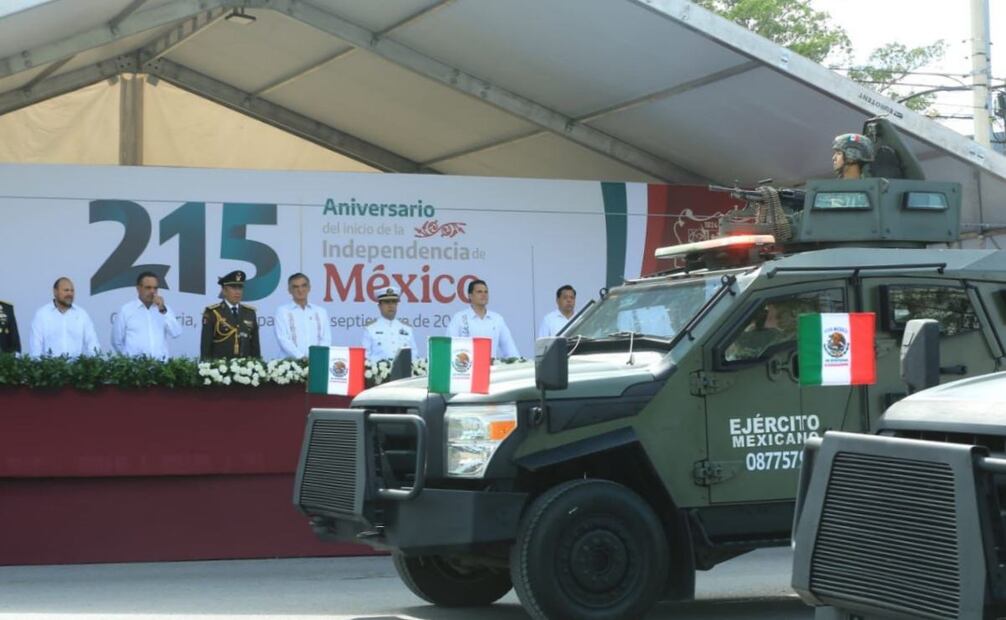 El gobernador Américo Villarreal durante el Desfile Cívico Militar del 215 Aniversario del inicio de la Independencia de México este 16 de septiembre de 2025. Foto: Especial