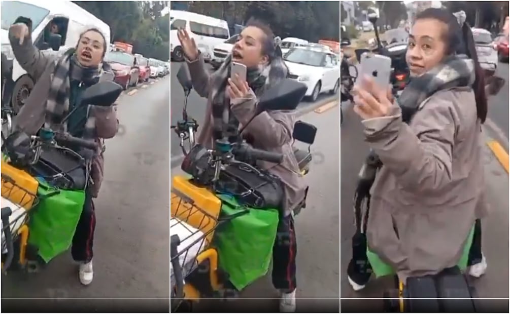 La mujer se negó a retirarse del carril confinado y afirmó que era su derecho circular sobre la vía. Foto: X