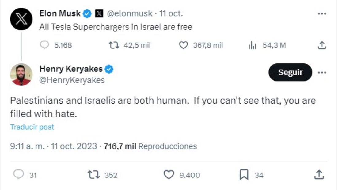 Elon Musk sobre Tesla en Israel. Foto: Twitter